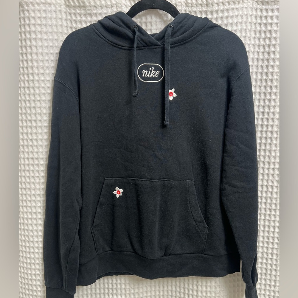 Nike Black Hoodie with Embroidered Flowers